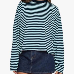 Striped Long Sleeve Top - Blue and Black